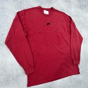 Nike Premium Essentials Sportswear Red Black Embroidered Long Sleeve T-Shirt
